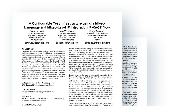 Configurable Test Infra with Mixed-Language & IP-XACT Integration Flow