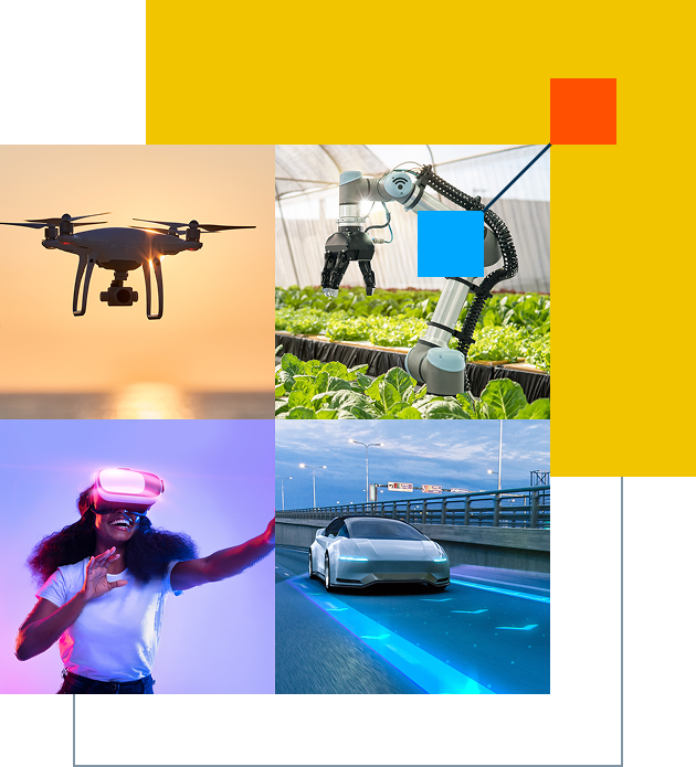 drone, robotic arm, VR, autonomous car