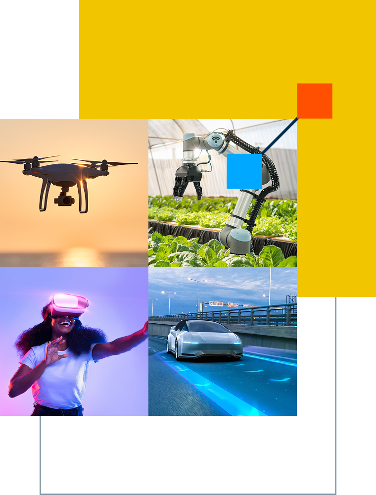 drone, robotic arm, VR, autonomous car